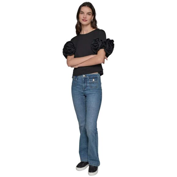 KARL LAGERFELD PARIS Women's Top Sz XL 3D Floral-Sleeve - Picture 2 of 3